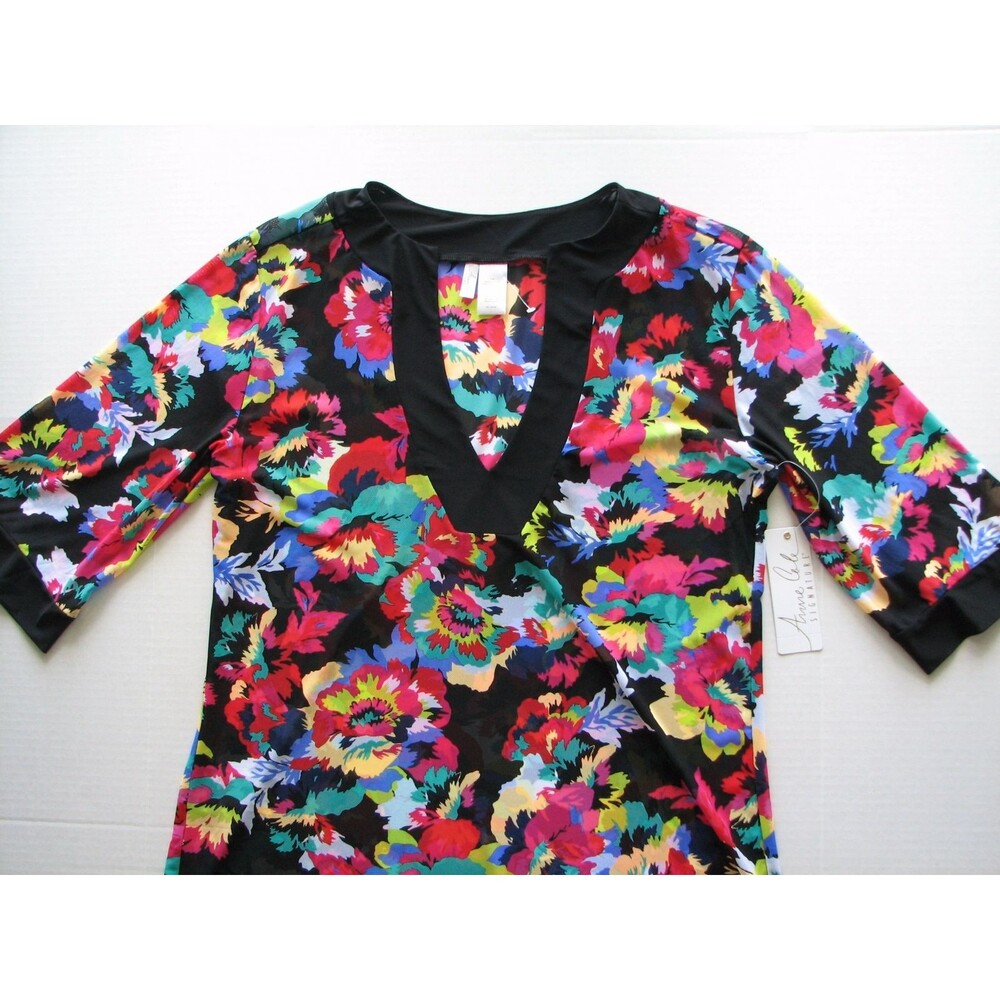 Anne Cole HIBISCUS Floral Beach Dress Swim Suit Cover Up Tunic S/M